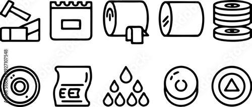 A collection of twenty line-art icons, presented on a transparent background, is arranged in four rows of five icons each. The icons primarily relate to toilet paper and its characteristics. Several i