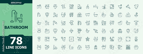 Bathroom vector icon set. Thin outline icons pack. Vector illustration. Sanitary line icon set. Contains outline symbols like wash room, toilet, room, bath and more.