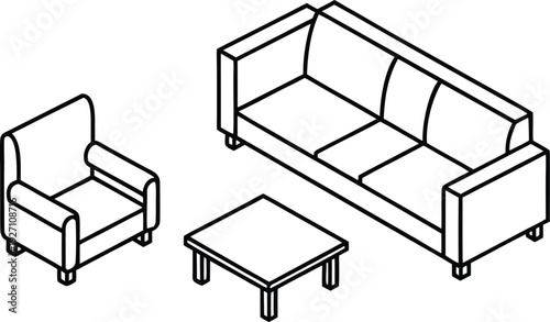 Adobe Illustrator Artwork  Line art drawing of a chesterfield sofa isolated on a white background
