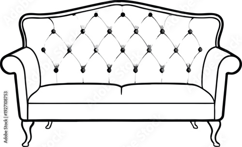 Adobe Illustrator Artwork  Line art drawing of a chesterfield sofa isolated on a white background
