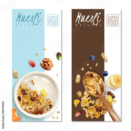 Muesli Banners Realistic Vector Illustration