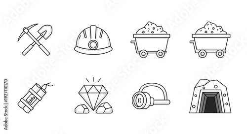 Mining equipment and tools illustration, perfect for industry and mining themes.