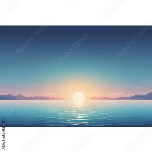 A vibrant sunset over the sea captures a glowing orange sun reflected in the ocean water as clouds paint the evening sky with beauty at the horizon