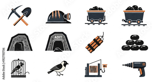 Mining tools and equipment, representing the industry and its activities.