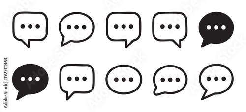 Chat bubbles with three dots icon set isolated on white background, various styles