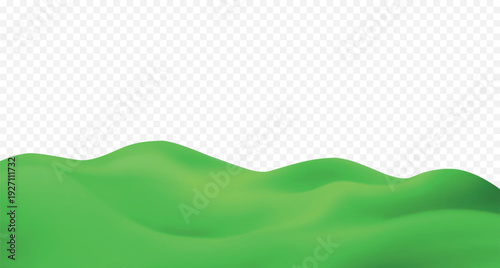 Mountain with green grass hills. Landscape background with vibrant grass colors isolated on transparent backdrop