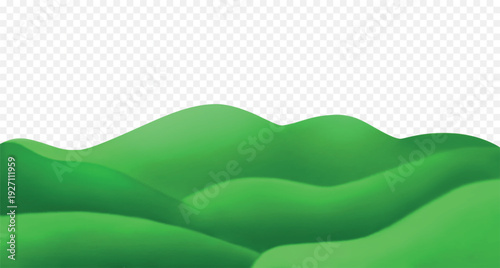 Mountain with green grass hills. Landscape background with vibrant colors isolated on transparent background