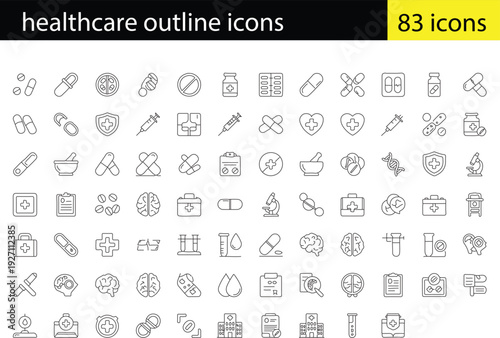 Medical Line Icon Collection – 83 Healthcare and Pharmacy Editable Vector Icons