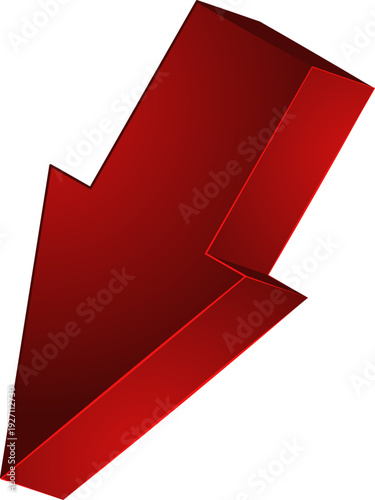 Decline symbol. Red 3d arrow down icon