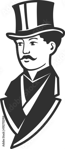 Retro man portrait. Victorian gentleman black logo