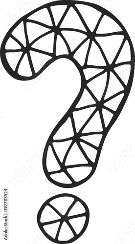 Textured question mark doodle. Black punctuation sign