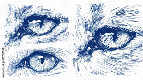 Digitally created illustration showcasing three pairs of intense eyes with detailed strokes