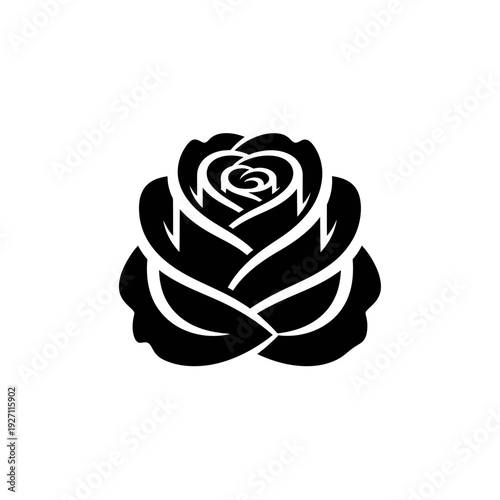 A striking black silhouette of a rose, meticulously crafted as a vector logo, ideal for branding and design applications