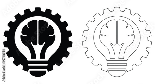 Brain Light bulb Gear Icon Innovation, Creative Thinking and Engineering Intelligence Concept