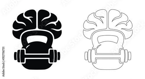 Brain Muscle Kettle bell Fitness Icon Mental Strength Training and Cognitive Workout Symbol