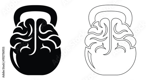 Brain Muscle Kettle bell Silhouette Icon Mind Power Fitness Concept Vector