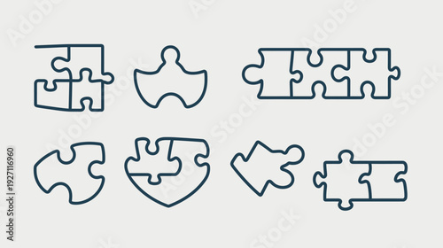 A collection of various outline-style puzzle pieces arranged on a neutral background
