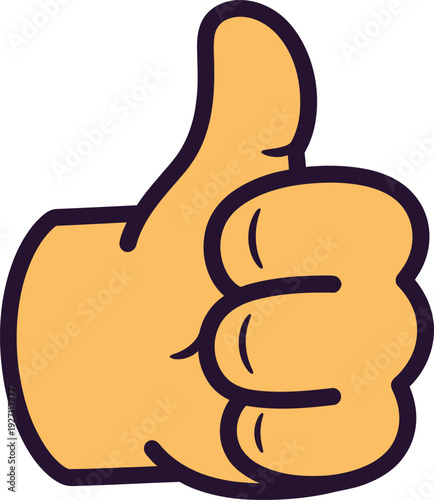 A cheerful cartoon illustration depicting a human hand making a positive thumbsup gesture for approval and success