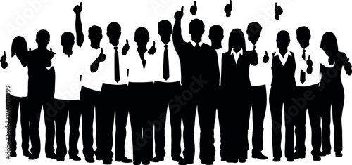 Diverse business people and a happy team celebrate success with a positive thumbsup gesture showing unity and accomplishment