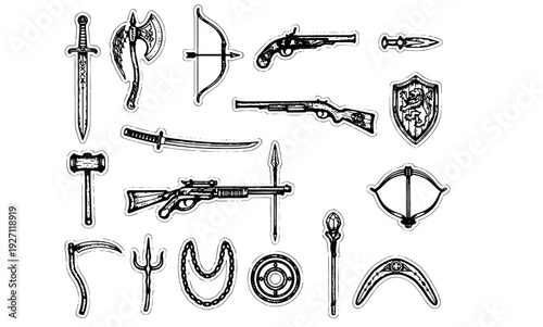 Decorative Frames with Swords and Plants Illustration