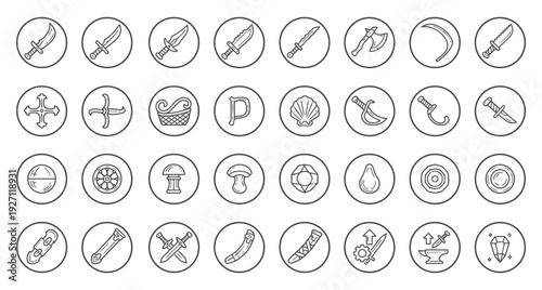 Decorative Frames with Swords and Plants Illustration