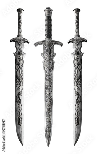 Decorative Frames with Swords and Plants Illustration