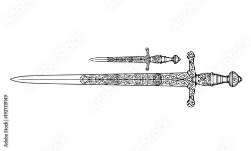 Decorative Frames with Swords and Plants Illustration