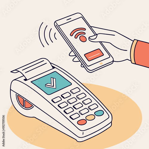 Contactless payment with pos terminal service isolated set stock illustration