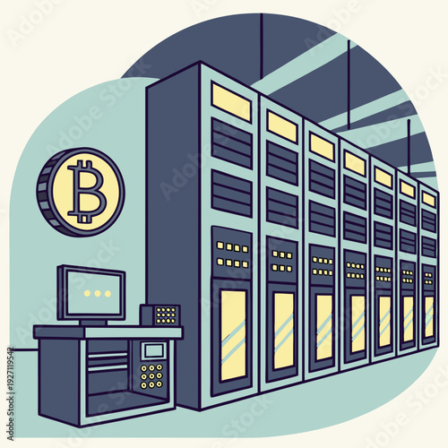 Bitcoin mining concept stock illustration