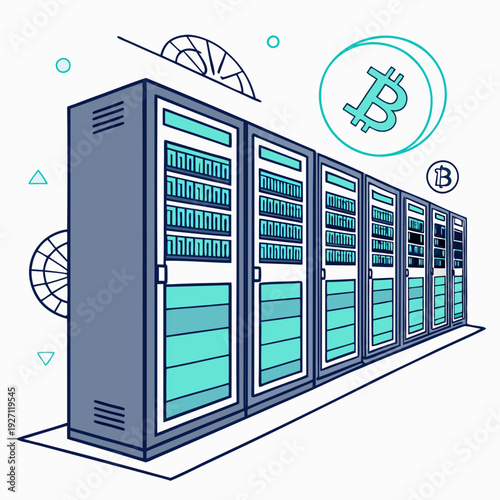 Bitcoin mining concept stock illustration