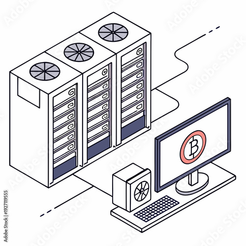 Bitcoin mining concept stock illustration