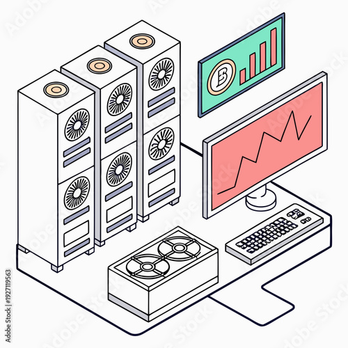Bitcoin mining concept stock illustration