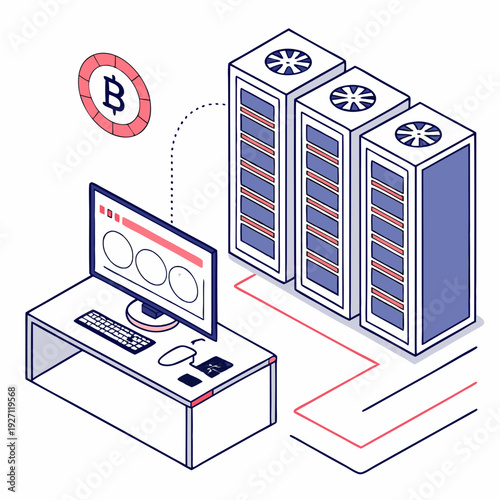 Bitcoin mining concept stock illustration