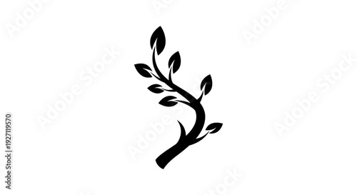 Black Silhouette of a Leafy Branch.