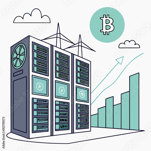 Bitcoin mining concept stock illustration