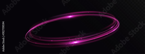 Glowing pink circular light trail forming a dynamic orbit ring on dark background, symbolizing speed, rotation, energy flow and futuristic digital motion.
