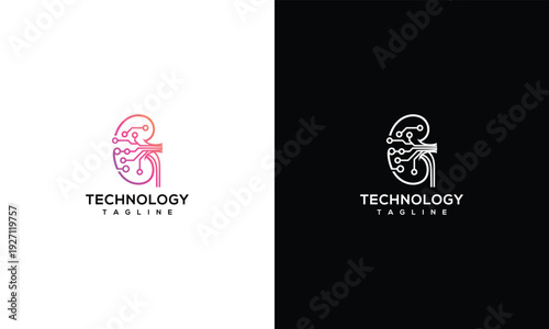 Kidney Technology Logo Design - Digital Healthcare Medical AI Biotech Symbol.