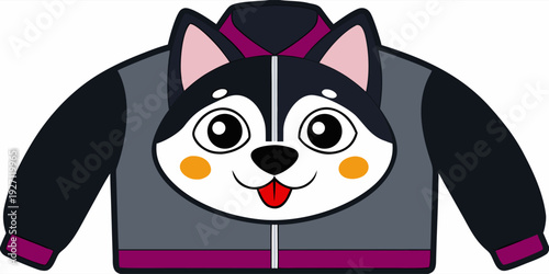 Front of bomber jacket with siberian husky dog pattern