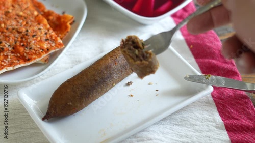 wheat meatballs with meat, turnip pickle and  pepper bread, Antakya food