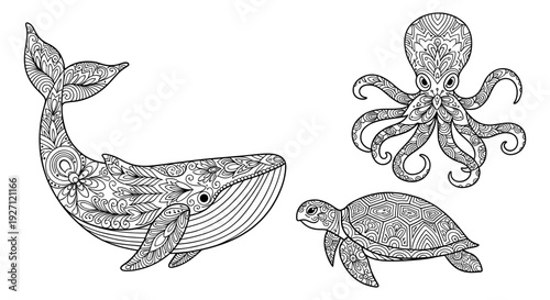 Ornate Mandala Marine Life & Nautical Coloring Art