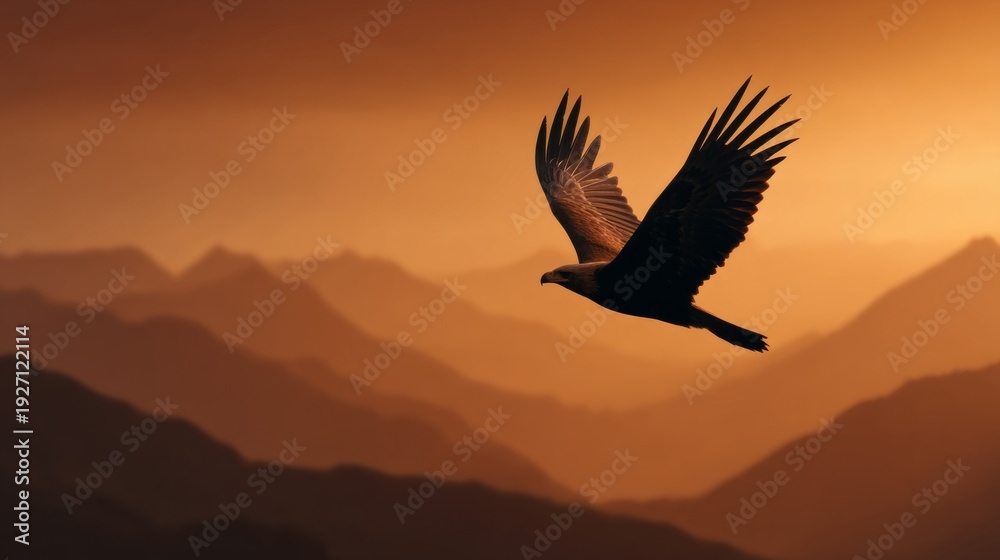 Obraz premium Stylized Silhouette of an American Eagle Soaring Over Mountains