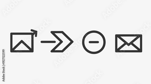 A collection of simple black and white vector icons related to mail and action