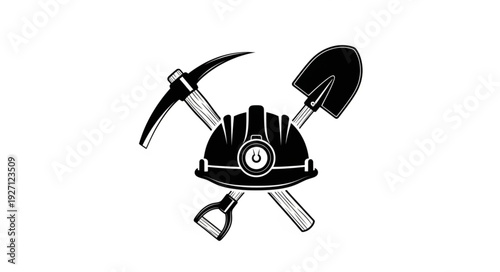 Mining tools and helmet illustration representing the mining industry and labor.