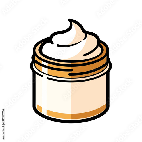 A jar of fluffy cream with a partially used lid sitting on a flat surface.