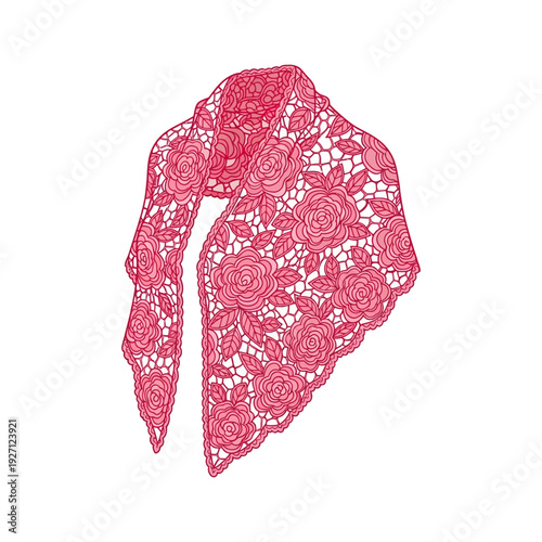 Intricate lace scarf with delicate floral patterns and flowing design