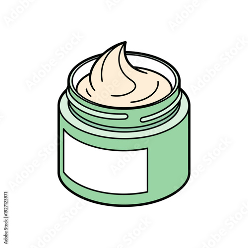 Illustration of a jar of moisturizing cream with a scoop of product on top
