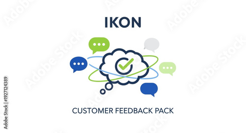 Customer feedback pack with speech bubbles and checkmark icon.