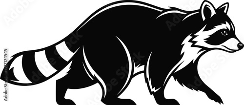 Raccoon Silhouette Illustration, Black and White Woodland Animal Vector Logo Design Isolated on White Background Graphic