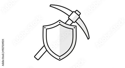 Shield and pickaxe illustration representing protection and mining concept.
