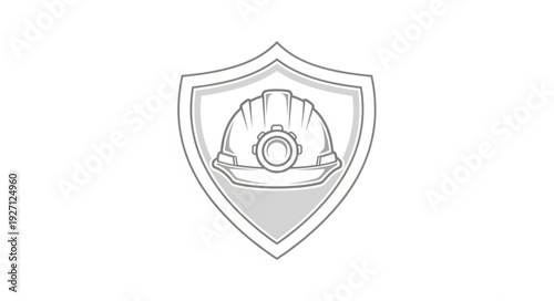 Safety shield emblem featuring a construction helmet, representing protection and security.